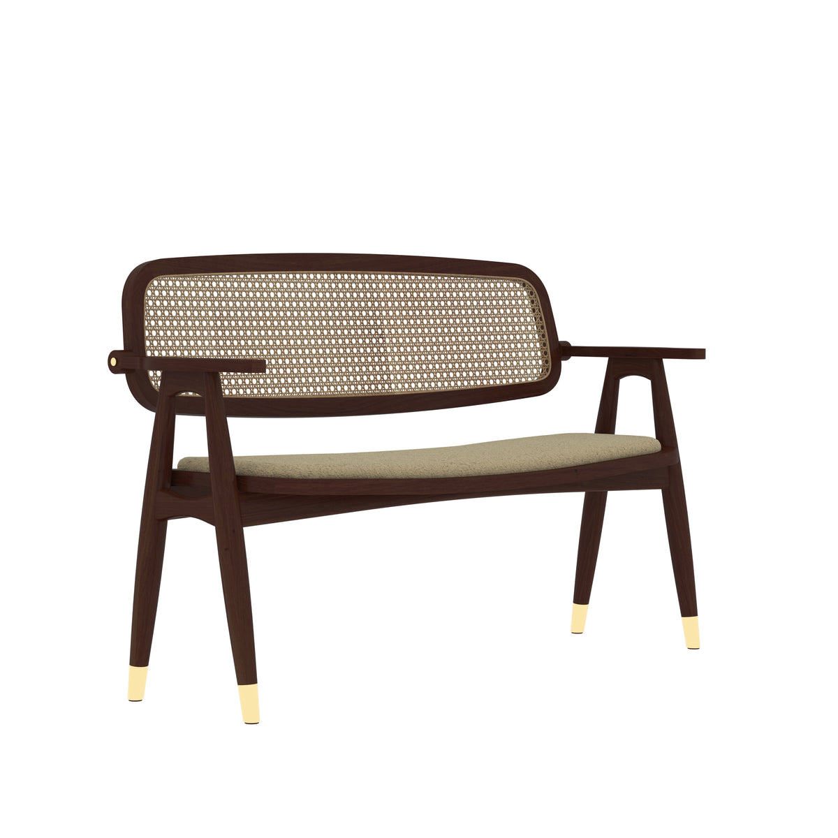Cane Comfort Ottoman – Wooden Bench with Backrest – Code: OTM-1