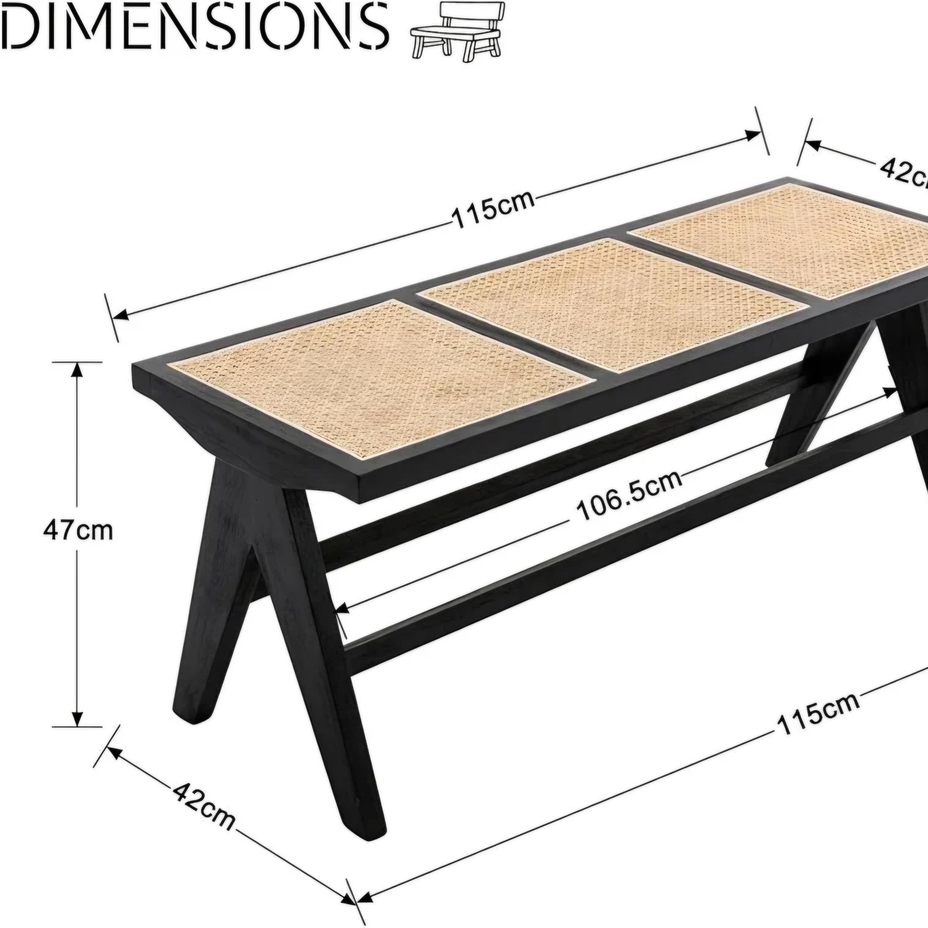 Classic Cane Seat Wooden Ottoman – Code: OTM-3 - Image 7