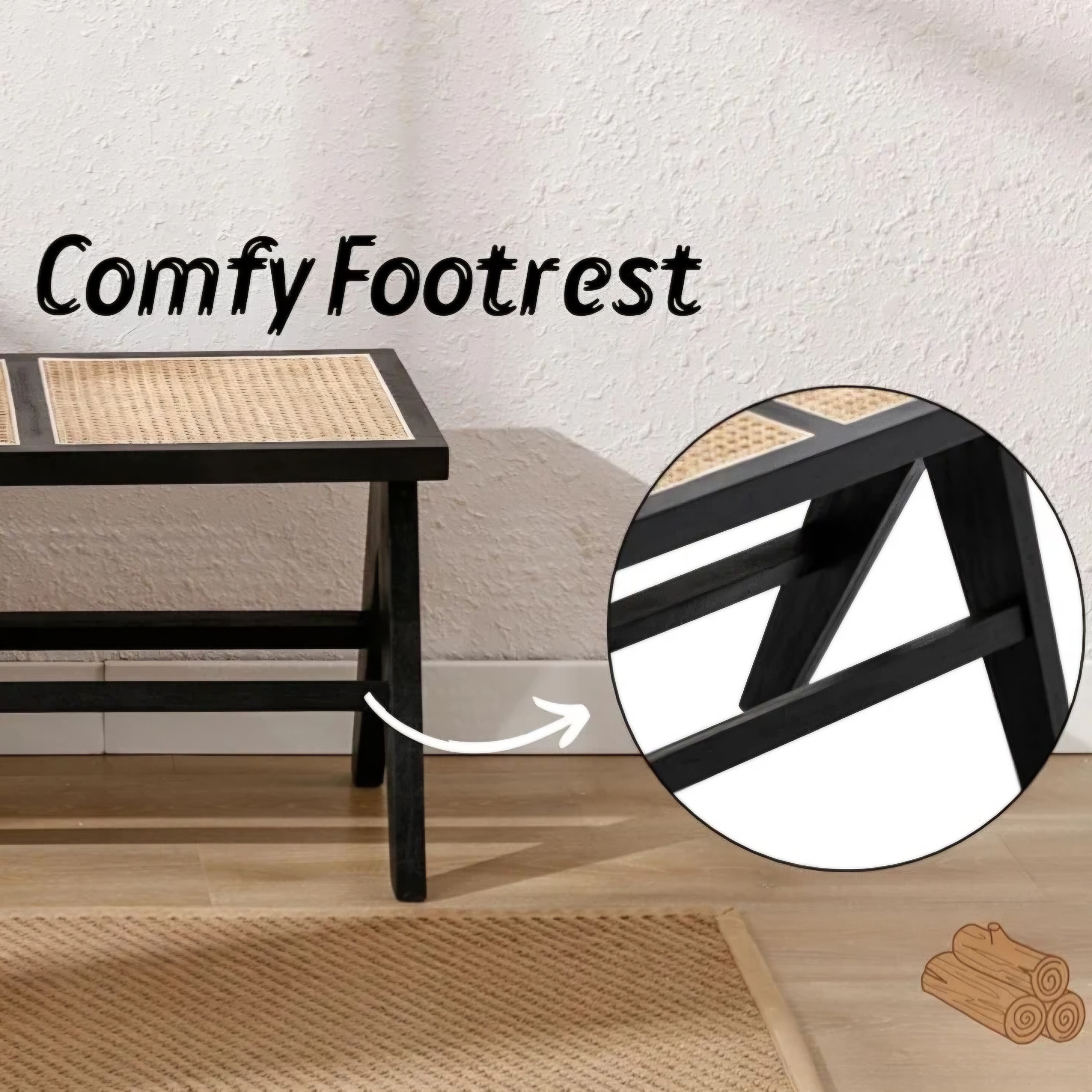 Classic Cane Seat Wooden Ottoman – Code: OTM-3 - Image 6