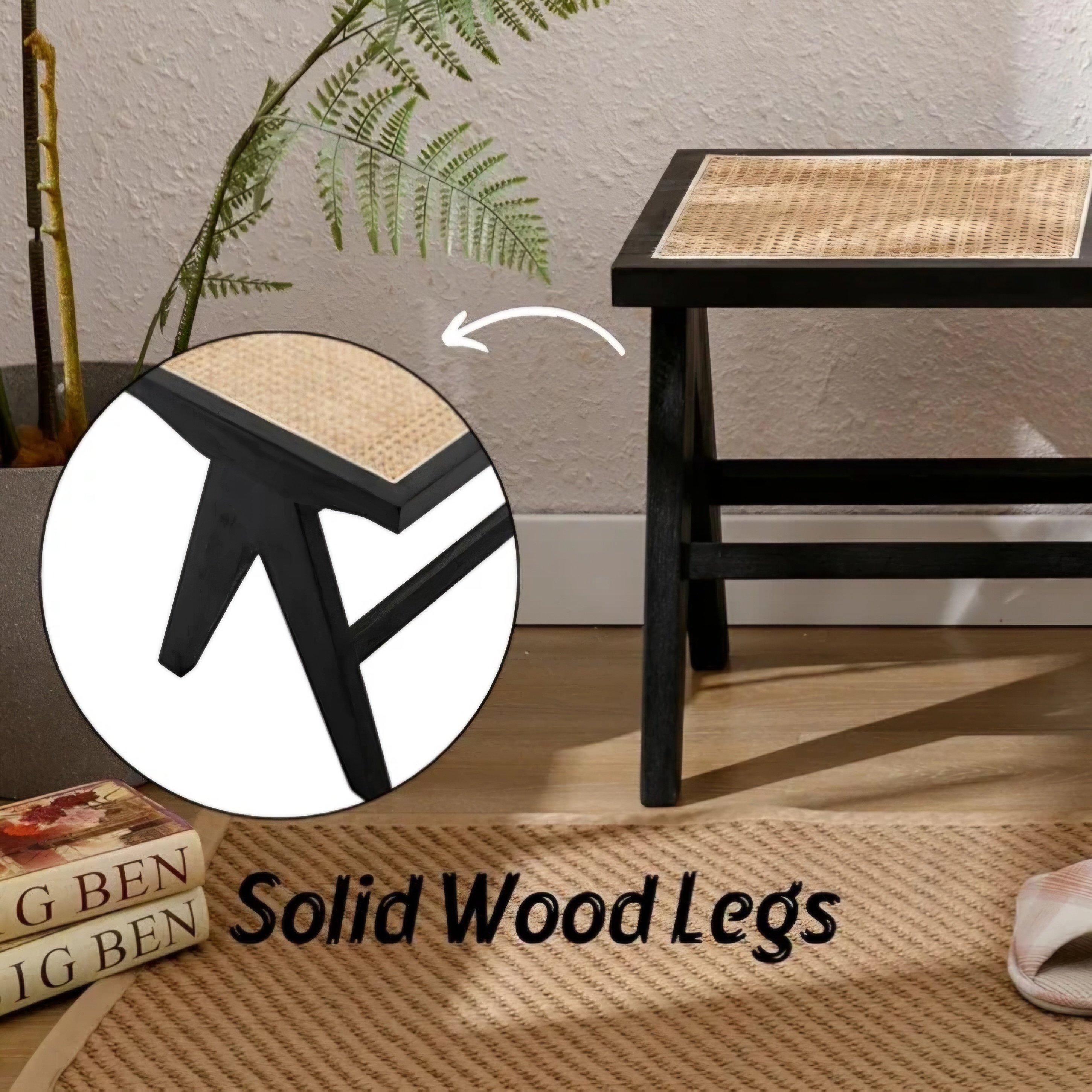 Classic Cane Seat Wooden Ottoman – Code: OTM-3 - Image 4